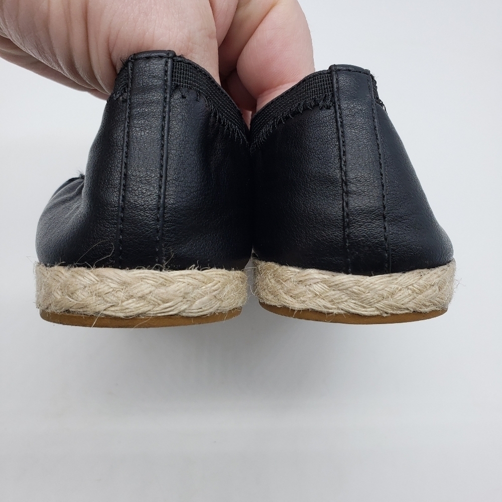 Frye and Co. espadrille flats Women US 7 Black faux leather cream raffia trim - Picture 7 of 11